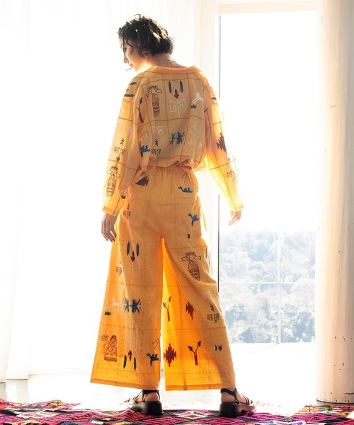 チャイハネ，1点もの、刺繍、刺し子、カンタ、男女兼用、刺繍パンツ，エスニック チャイハネ（CAYHANE） ワイドパンツ パンツ 「チャイハネ」ラジャラン