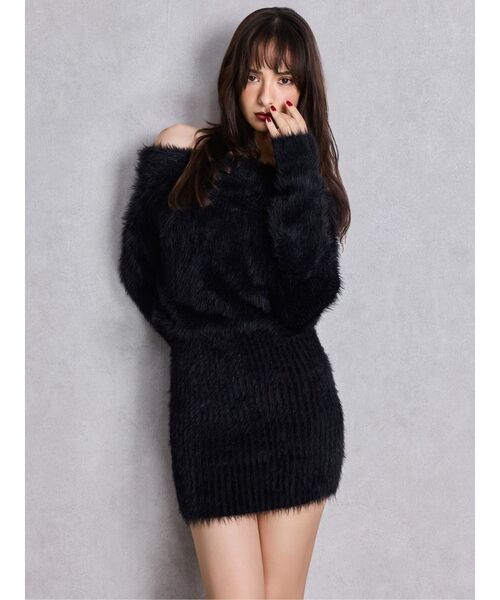 GYDA（ジェイダ） ワンピース オフショルデザインシャギーニット