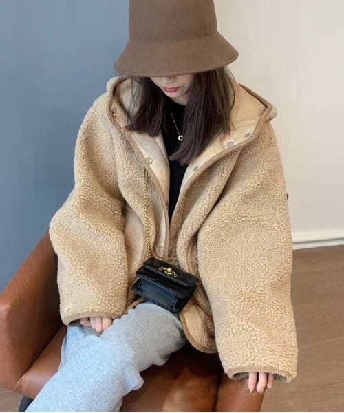 NEW GENTLEMAN コート アウター パフュート ボア フード ブルゾン