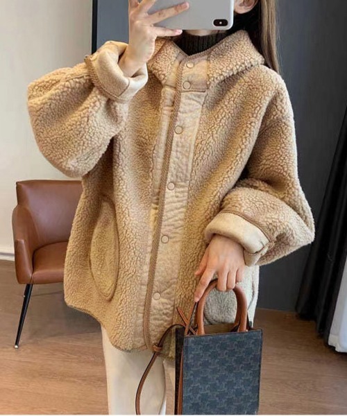 NEW GENTLEMAN コート アウター パフュート ボア フード ブルゾン