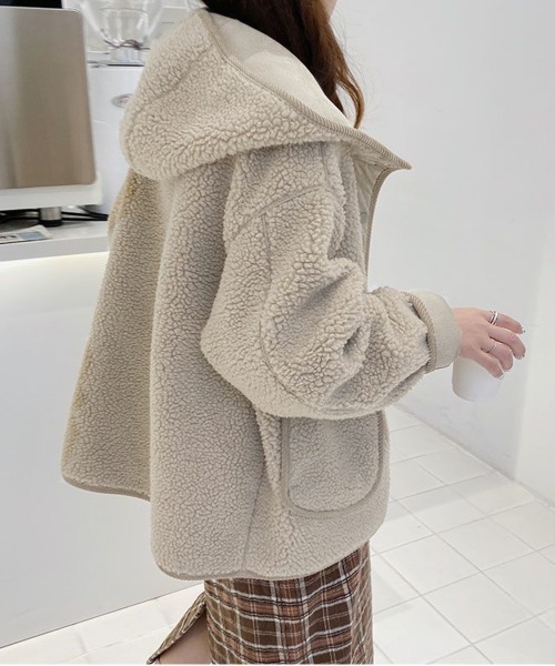NEW GENTLEMAN コート アウター パフュート ボア フード ブルゾン