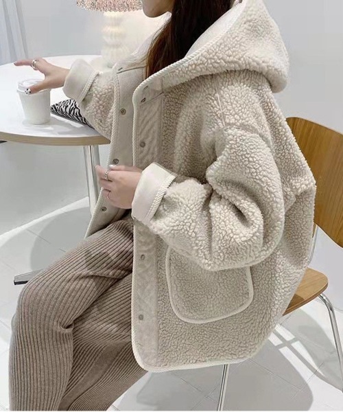 NEW GENTLEMAN コート アウター パフュート ボア フード ブルゾン