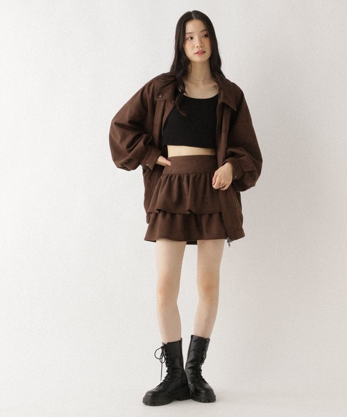 Heather（ヘザー） スカート フェイクレザーフリルミニスカート 600185