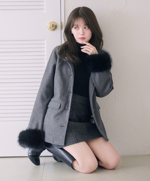 fupel ステンカラーコート コート fur sleeve Mid stand collar coat