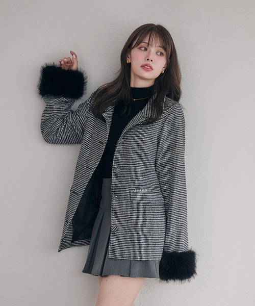 fupel ステンカラーコート コート fur sleeve Mid stand collar coat