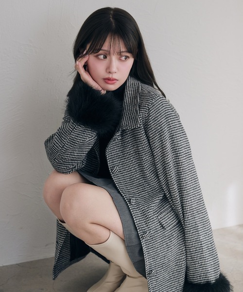 fupel ステンカラーコート コート fur sleeve Mid stand collar coat