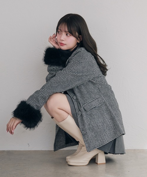 fupel ステンカラーコート コート fur sleeve Mid stand collar coat