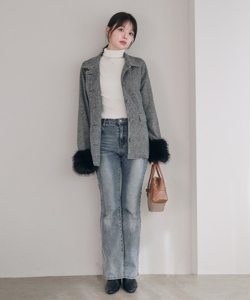 fupel ステンカラーコート コート fur sleeve Mid stand collar coat fupel ステンカラーコート コート fur sleeve Mid stand collar coat