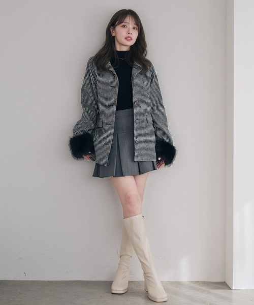 fupel ステンカラーコート コート fur sleeve Mid stand collar coat