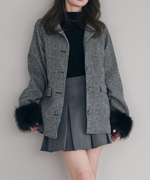 fupel ステンカラーコート コート fur sleeve Mid stand collar coat