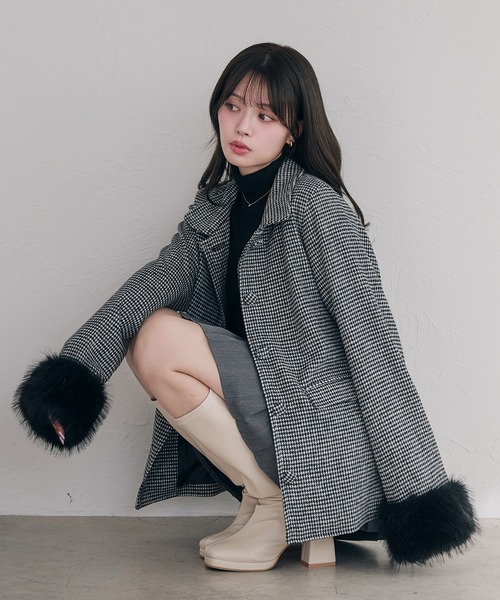 fupel ステンカラーコート コート fur sleeve Mid stand collar coat