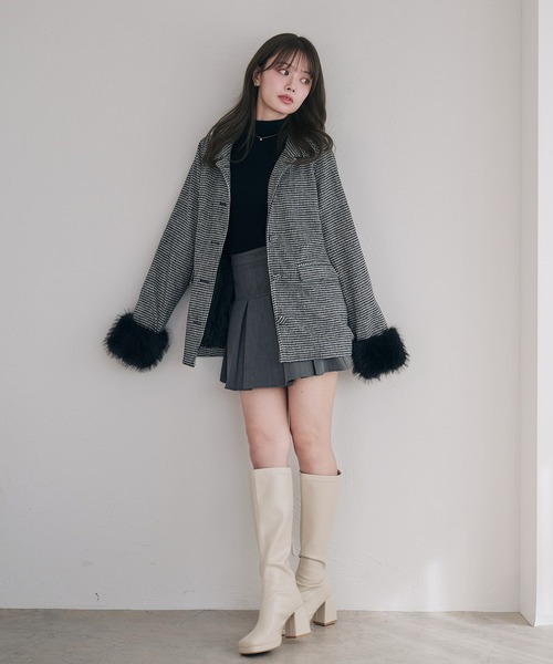 fupel ステンカラーコート コート fur sleeve Mid stand collar coat