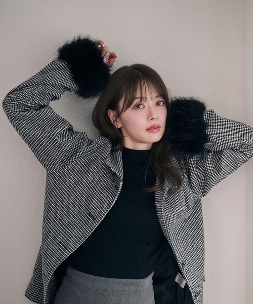 fupel ステンカラーコート コート fur sleeve Mid stand collar coat