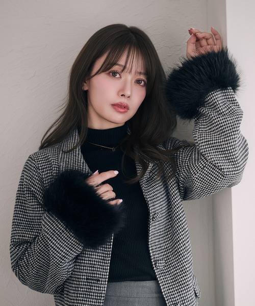 美品 アリス+オリビア フォックスファーステンカラーコート S~M*JD51 fupel ステンカラーコート コート fur sleeve Mid stand collar coat