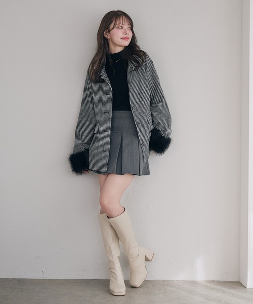 fupel ステンカラーコート コート fur sleeve Mid stand collar coat