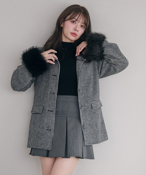 fupel ステンカラーコート コート fur sleeve Mid stand collar coat