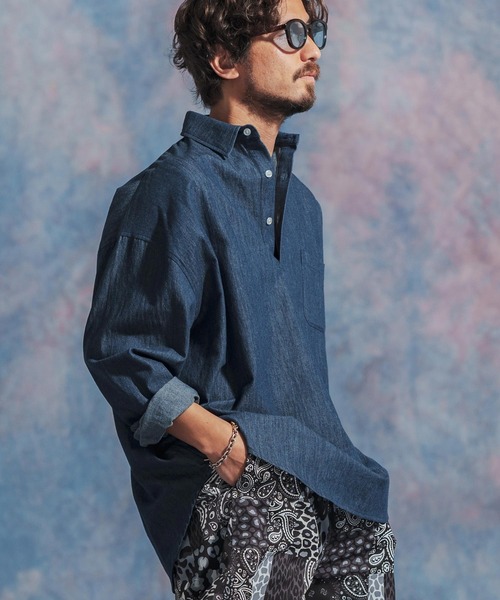 「Jih Nunc」 長袖シャツ L ブルー メンズ_画像2