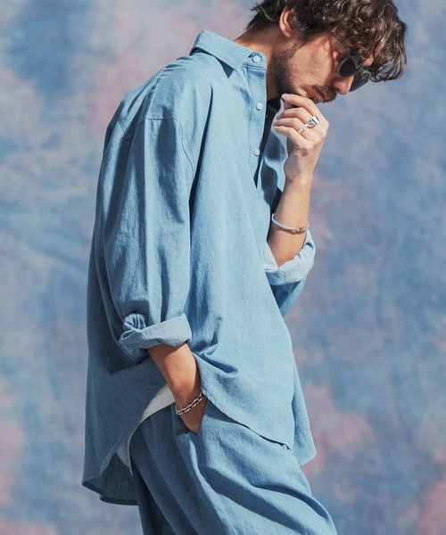 「Jih Nunc」 長袖シャツ L ブルー メンズ_画像4