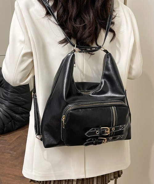 デイバック リュック 「3WAY」ダブルベルト フェイクレザーリュック