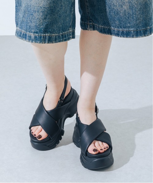 サンダル 「XS-LLサイズ展開・柔らかい」厚底パデットクロスサンダル JA5966 レディースの画像