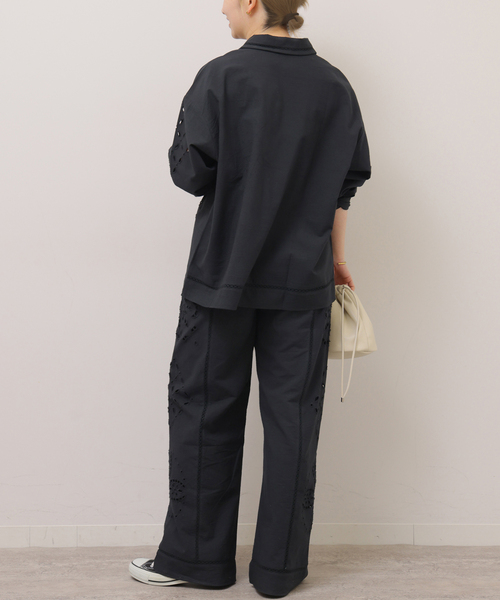 ワイドパンツ パンツ カットワークエンブロイダリーパンツ レディースの画像