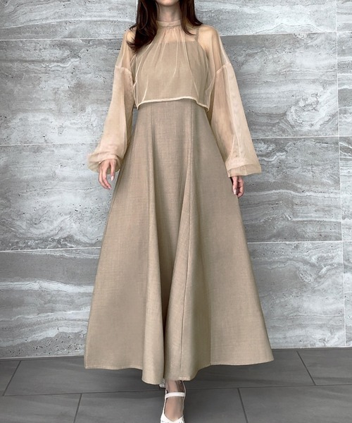 「JUNOAH」 コンビワンピース SMALL ライトベージュ レディース_画像6