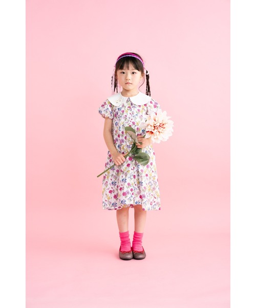 ワンピース フラワープリント　ティアードワンピース キッズ 子供服 女の子の画像