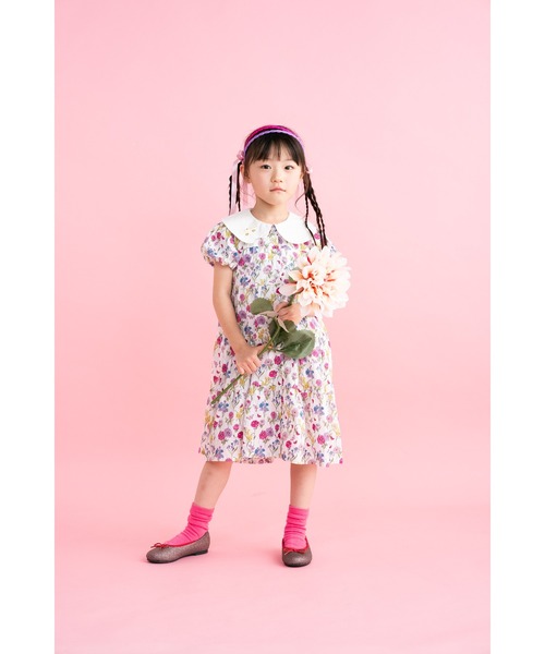ワンピース フラワープリント　ティアードワンピース キッズ 子供服 女の子の画像