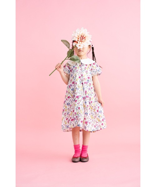 ワンピース フラワープリント　ティアードワンピース キッズ 子供服 女の子の画像
