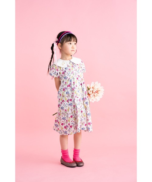 ワンピース フラワープリント　ティアードワンピース キッズ 子供服 女の子の画像