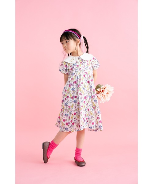 ワンピース フラワープリント　ティアードワンピース キッズ 子供服 女の子の画像