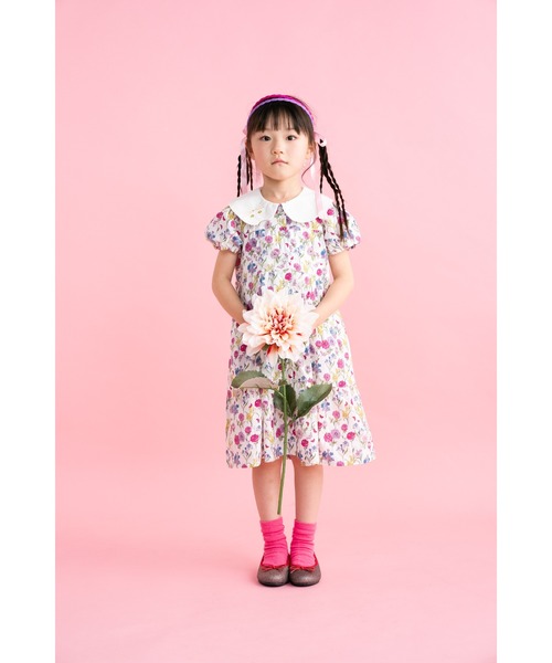 ワンピース フラワープリント　ティアードワンピース キッズ 子供服 女の子の画像