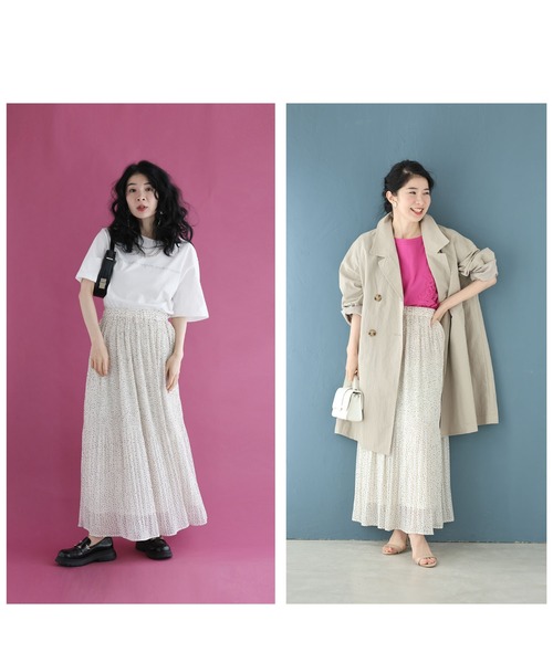 cawaii スカート ふんわりシフォンのプチドットロングスカート