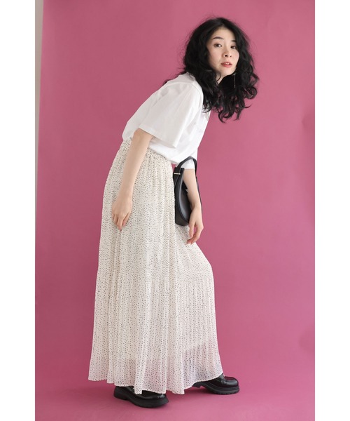 cawaii ロング スカート ふんわりシフォンのプチドットロングスカート