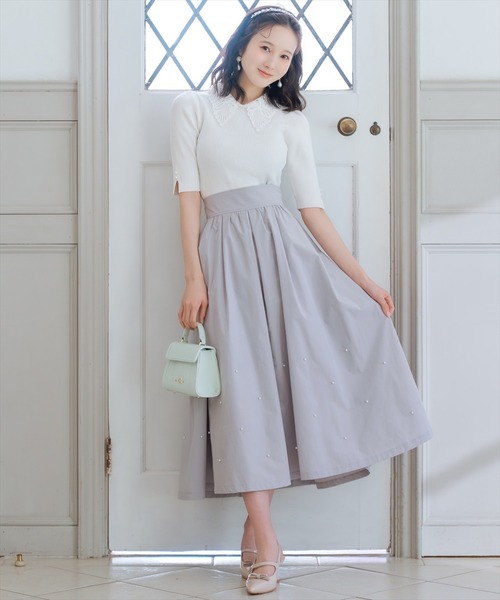 ブルーレーベル、リボン付きホワイトニットセーター 半袖 BLUE LABEL