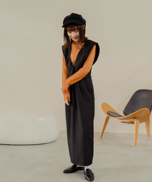 「hinari」 サロペットスカート MEDIUM ブラック レディース_画像4