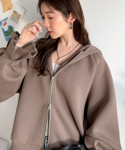 「classicalelf」 ジップアップパーカー MEDIUM モカ レディース_画像3