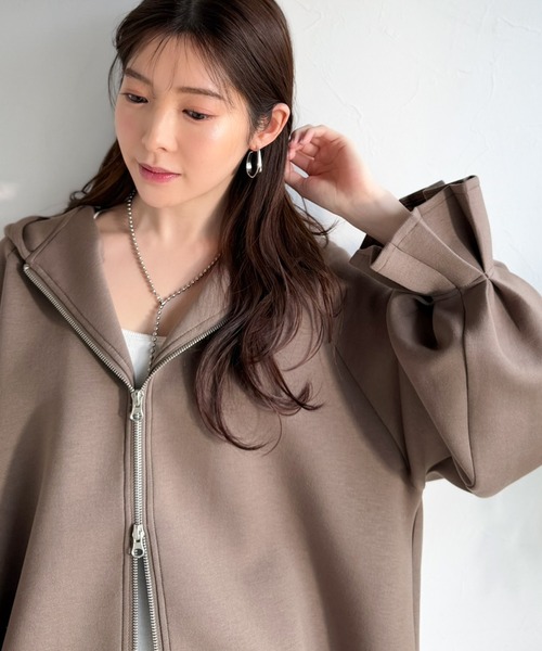 「classicalelf」 ジップアップパーカー MEDIUM モカ レディース_画像4