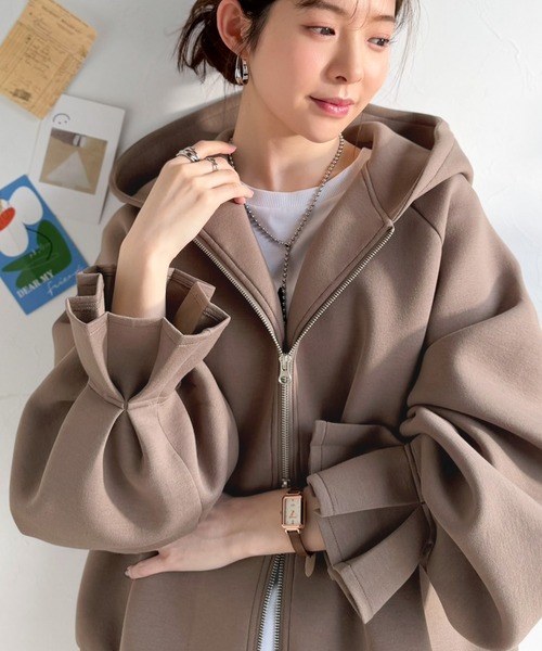 「classicalelf」 ジップアップパーカー MEDIUM モカ レディース_画像5