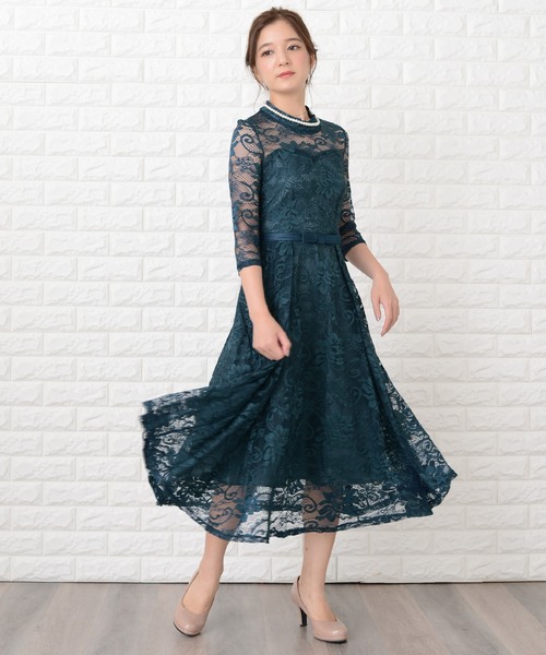 Lace Ladies（レースレディース） ドレス ウエストリボン付きレース袖