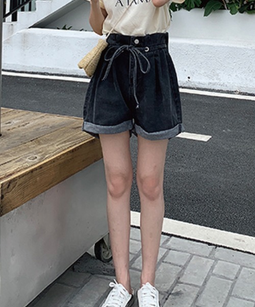 素敵 リボン ふんわり ハイウエスト ショートパンツ リボンベルト付ハイウエストショートパンツ｜海外セレブ