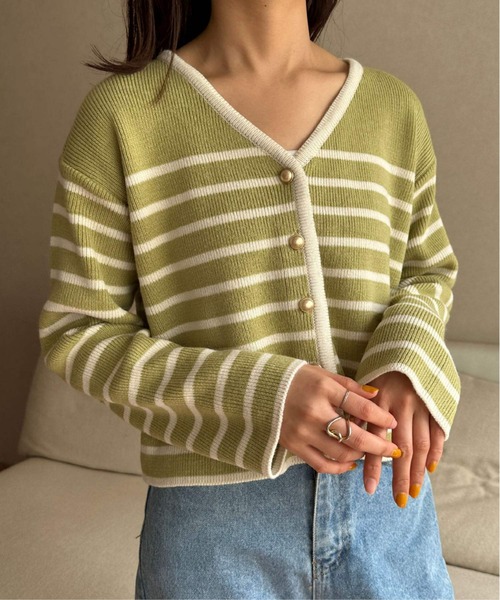 Isn't She？（イズントシー） カーディガン 金ボタンボーダーニット