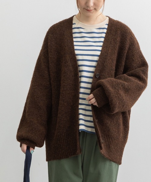 ぴょん　ウール　vネック カーディガン　ニット　セーター　刺繍 POU DOU DOU（プードゥドゥ） ニット セーター あぜ編みVネック