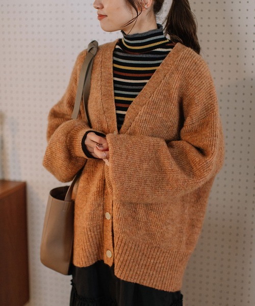 ぴょん　ウール　vネック カーディガン　ニット　セーター　刺繍 POU DOU DOU（プードゥドゥ） ニット セーター あぜ編みVネック
