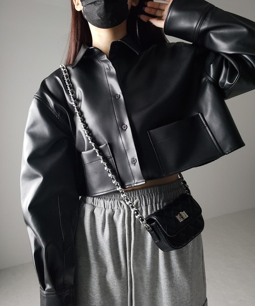 （ふさえ）フェザーカディタックのMシャツ　ブラウス me+em select ブラウス シャツ 「 2color 」フェイクレザータック