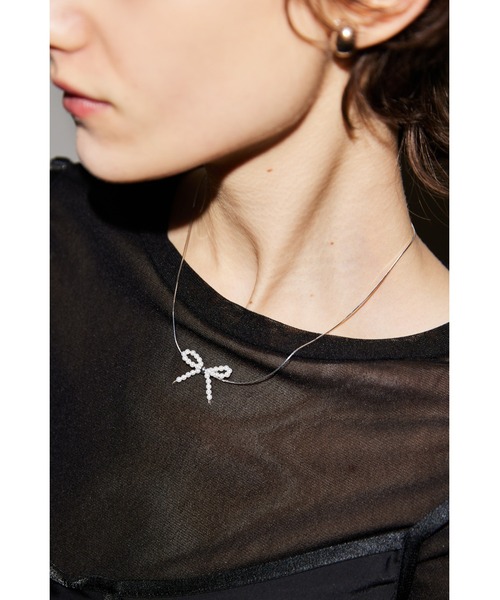 品質保証 un/neu ネックレス ビーズリボンモチーフネックレス/シルバー925 アクセサリー