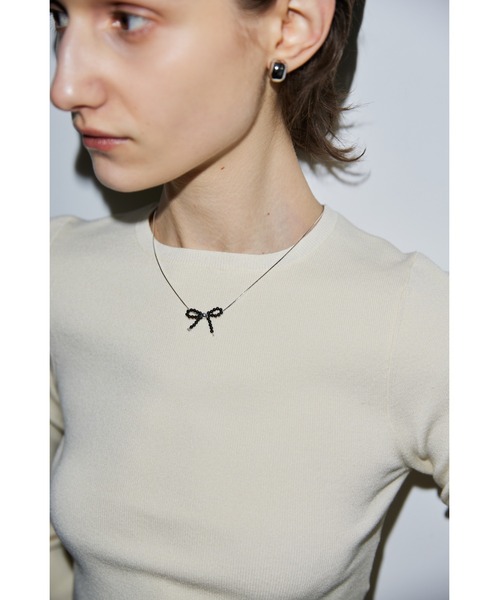 MIKIMOTO ペルリータ パールリボンモチーフ ネックレス シルバー MIKIMOTO - 新品同様 ミキモト ロゴ リボン ネックレス パール