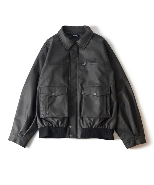 grunge fade leather blouson 本革 短丈 Y2K Subciety（サブサエティ） ブルゾン アウター Faded faux leather