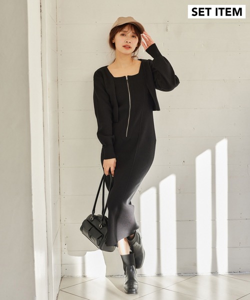 ニットワンピース mysty woman（ミスティウーマン） ワンピース ZIPニットワンピース