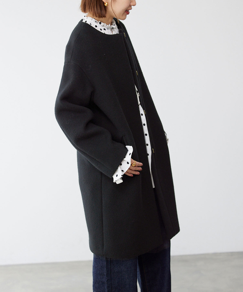 「IENA」 ノーカラーコート 38 グレー レディース_画像7